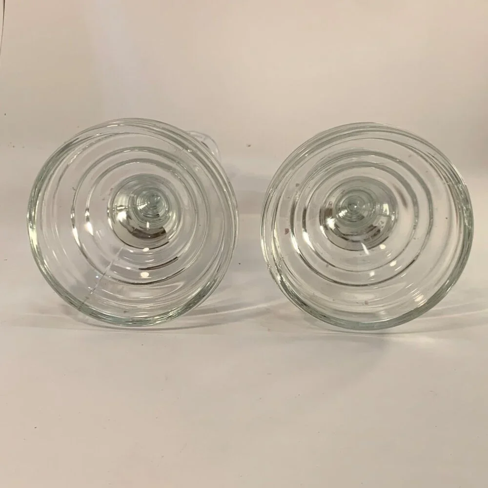 Glass Candlestick Holders Pair Ribbed Design Clear Elegant‎ 9